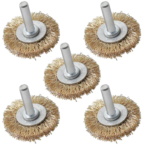 Vista 8 de Juego de cepillos de alambre recubiertos de latón: cepillos para ruedas, tazas y extremos con vástago hexagonal de 1/4 de pulgada, cerdas de acero