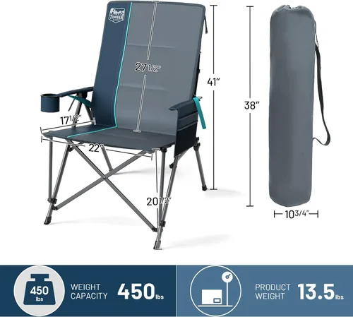 Vista 3 de TIMBER RIDGE Silla de campamento de gran tamaño con soporte lumbar, silla plegable portátil resistente para adultos soporta 450 libras para césped