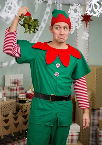 Vista 4 de Disfraz de elfo navideño para adultos, disfraz de elfo de Navidad para hombre