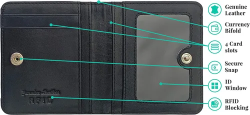 Vista 3 de Mini billetera personalizada de cuero RFID para mujer con tarjeteros de crédito y bolsillo para monedas, RojoNegro, Minimalista