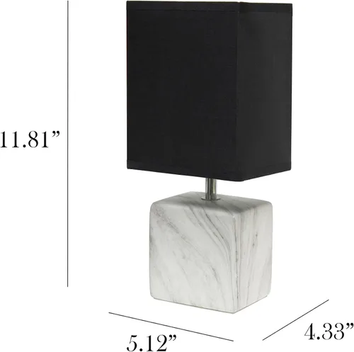 Vista 3 de Simple Designs LT2071-WOB - Mini lámpara de mesa blanca gris jaspeada de cerámica con pantalla negra para mesita de noche