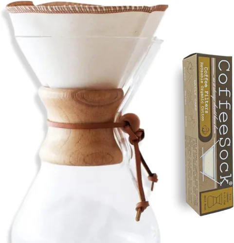 Vista 8 de CoffeeSock Filtros de café reutilizables, filtro de cono #6 y vertido (2 filtros), filtros de café de algodón natural orgánico fabricados