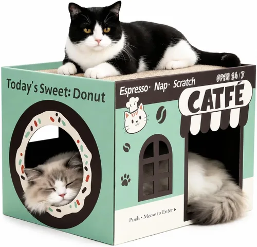 Vista 9 de Paquete de 6 almohadillas para rascar para gatos con cajas anidadas, juego de rascador para gatos que ahorran espacio, almohadillas reversibles