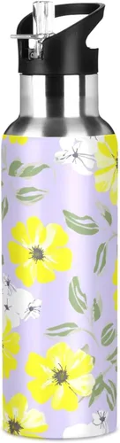 Vista 8 de White Yellow Flowers Violet Stainless Steel Water Bottle 32 Oz Leakproof Water Bottles, BPA-Free Sports Water Bottle with Straw