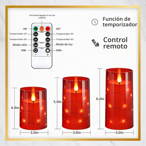 Vista 7 de NURADA Velas Parpadeantes Sin Llama: Velas LED de Pilar con Luces de Cadena de Estrellas Integradas que Funcionan con Pilas con Control Remoto