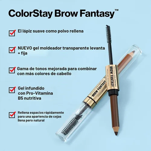 Vista 4 de Revlon ColorStay - Lápiz y gel para cejas Fantasy, 001 rubio ceniza This brow product features a powder-soft pencil and a clear shaping gel to