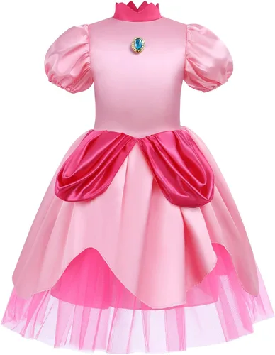 Vista 3 de Disfraz de princesa melocotón para niñas vestido de princesa melocotón con corona Halloween cosplay carnaval
