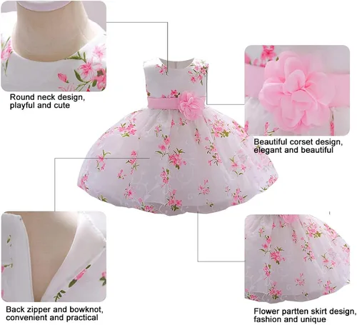 Vista 6 de LZH Vestido formal de encaje para bebé, vestido de novia para cumpleaños, desfiles, cumpleaños