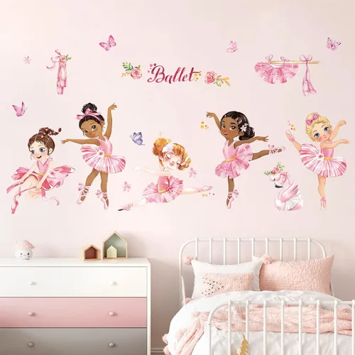Vista 2 de Wondever - Calcomanías de pared para niña de ballerina, color rosa bailarina, calcomanías de pared