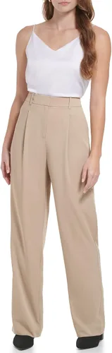 Vista 4 de Calvin Klein Pantalones elásticos formales de pierna ancha con cremallera Lux para mujer