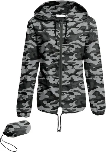 Vista 28 de Avoogue - Chaquetas de lluvia para mujer, diseño ligero, con capucha, para exteriores, impermeables, cortavientos Verde militar