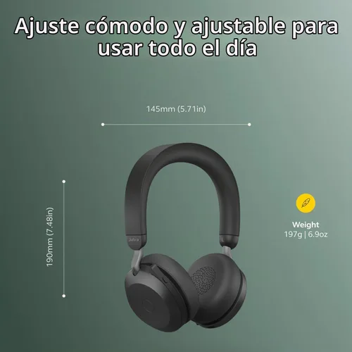 Vista 6 de Auriculares inalámbricos Jabra Evolve2 75 para PC con tecnología de 8 micrófonos - Auriculares estéreo de espuma dual con cancelación activa