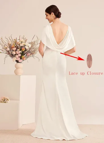 Vista 3 de Vestido largo de satén formal con cuello en V para mujer, vestido de fiesta de noche con capa