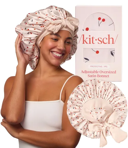 Vista 16 de Kitsch Gorro de Satén XL para Dormir - Aura Más suave que el gorro de seda para mujeres que duermen, ajuste seguro, ajustable y evita roturas