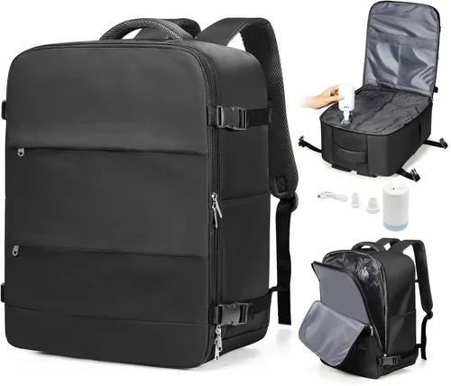 Vista 26 de Mochila de viaje grande al vacío con bomba,Mochilas para laptop para mujeres y hombres,Mochila de transporte,Bolsa de viaje para artículos Beige