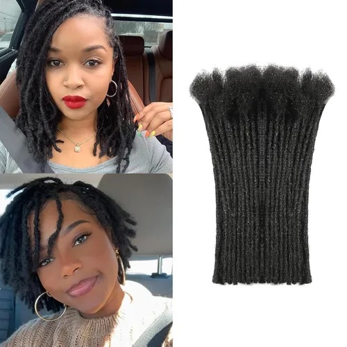 Vista 35 de Extensiones de cabello humano Loc de 0.2 cm de ancho, 4 pulgadas, 30 hebras, negro natural 100% completamente hechas a mano, extensiones
