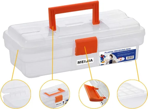 Vista 4 de MEIJIA Caja de almacenamiento portátil de herramientas, organizadores con pestillos plegables (negro y naranja) (12 x 5.9 x 3.94 pulgadas)
