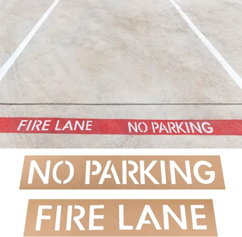 Vista 5 de Tinlade Plantillas de carril de incendios de letras sin estacionamiento de 4 pulgadas para bordillos de estacionamiento, plantillas de pintura