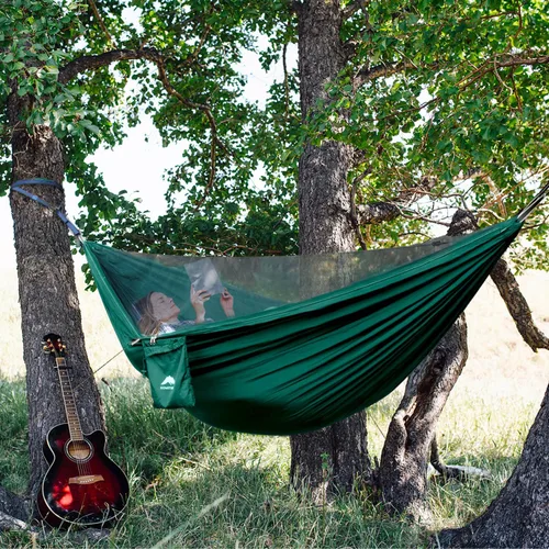 Vista 4 de Hamaca de camping – Hamaca portátil con mosquitera, hamaca ligera para mochilero, columpio, accesorios de campamento para interiores, exteriores