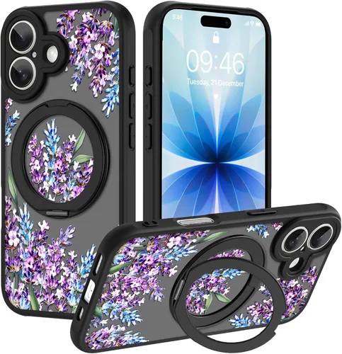 Vista 48 de OOK Funda magnética para iPhone 13 Pro Max [compatible con MagSafe] Funda delgada translúcida mate con flor silvestre negra, protección para lente