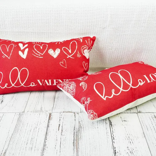 Vista 4 de ONWAY Juego de 2 fundas de almohada para el día de San Valentín de 12 x 20 pulgadas, decoración de corazón rosa con texto en inglés "Hello