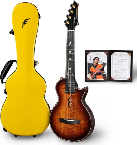 Vista 15 de Ukelele Enya Tenor completamente de madera de arce flameado con captador acústico AcousticPlus incorporado y estuche de lujo