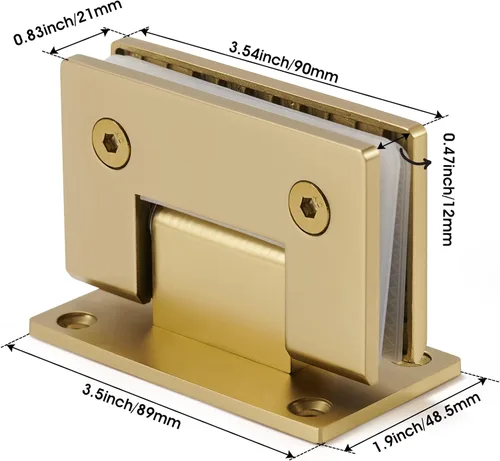 Vista 2 de Ranbo - Bisagra para puerta de cristal de ducha de 90 grados, color dorado, 1 paquete solid 5mm-thick 304 stainless steel, wall to glass mount