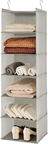 Vista 14 de MAX Houser Organizador colgante de armario de 6 niveles, estante colgante de tela con 2 ganchos resistentes para almacenamiento, plegable (beige)