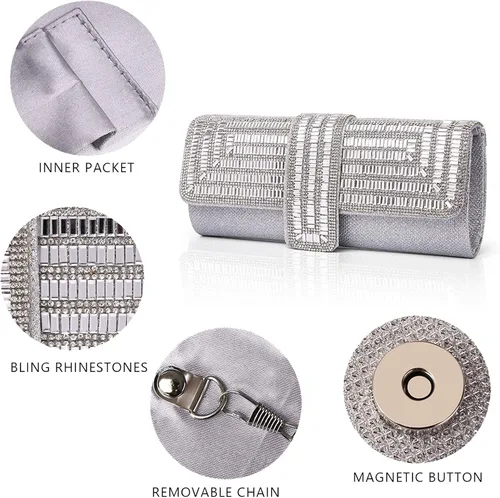 Vista 15 de Labair Bolso de noche y embragues para mujer, bolso de mano brillante con diamantes de imitación, bolso formal para fiesta de boda.