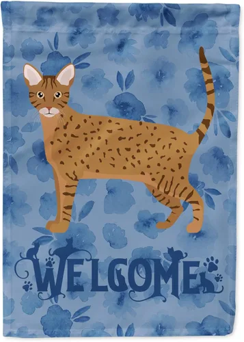 Vista 158 de Caroline's Treasures CK4813CHF - Bandera de bienvenida con gato abisinio azul, manga grande, para porche, para colgar en la pared, poliéster