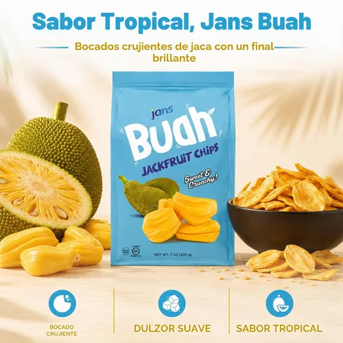 Vista 9 de Chicles de Jaca 7 Oz Jans Buah - Chips de Jaca Secas, Snack de Fruta Sin Gluten, Experiencia Auténtica de Fruta, Fruto de Jaca Seco, Deshidratado