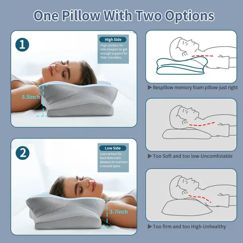 Vista 5 de Almohada cervical para el cuello – Almohada ergonómica para dormir de lado para aliviar el dolor, almohada cervical refrescante para dormir