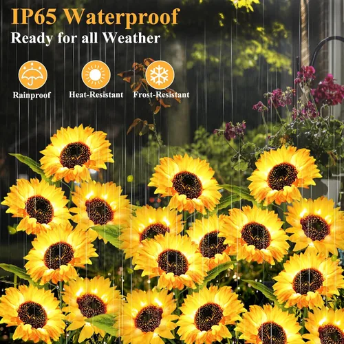Vista 3 de Luces de jardín alimentadas por energía solar, paquete de 3 luces solares para exteriores con 9 girasoles más grandes, impermeables, realistas