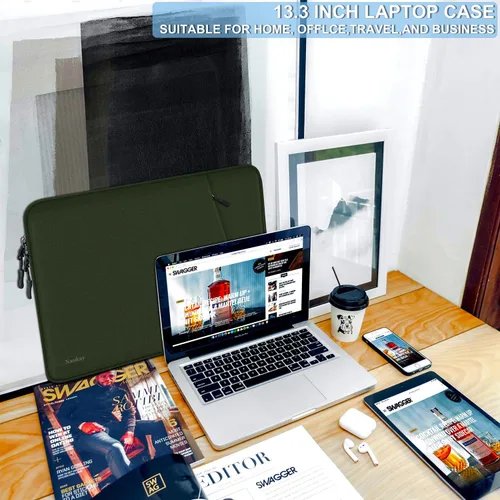 Vista 6 de Funda para laptop de 13.3 pulgadas, a prueba de golpes, funda protectora para computadora con bolsillo para accesorios, bolsa para laptop compatible