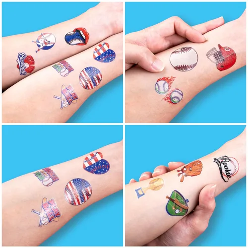 Vista 6 de 120 tatuajes temporales precortados para deportes de béisbol para niños Super Cute Baseball Themed Birthday Party Favors, Supplies, Decorations