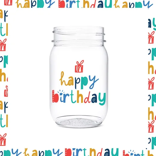 Vista 2 de TOSSWARE POP Mason - Tarro de 473 ml, radiante, para cumpleaños, juego de 6 piezas, reciclable, irrompible, de plástico transparente impreso