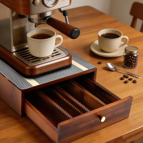 Vista 4 de Organizador de cápsulas de café de madera de acacia, soporte para vainas, compatible con Nespresso Vertuo, soporte para cafetera, para encimera
