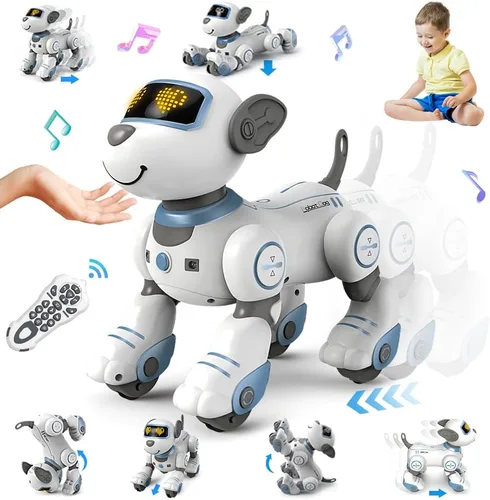 Vista 9 de VATOS - Perro robot de control remoto para niños - Perro robot de juguete interactivo con toque y seguimiento, robot perro de 17 funciones, cachorro