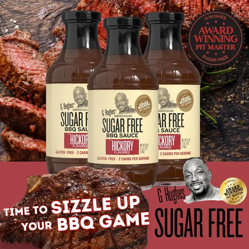 Vista 3 de Salsa barbacoa G Hughes Smokehouse sin azúcar, en botella de vidrio de 18 oz (paquete de 3)