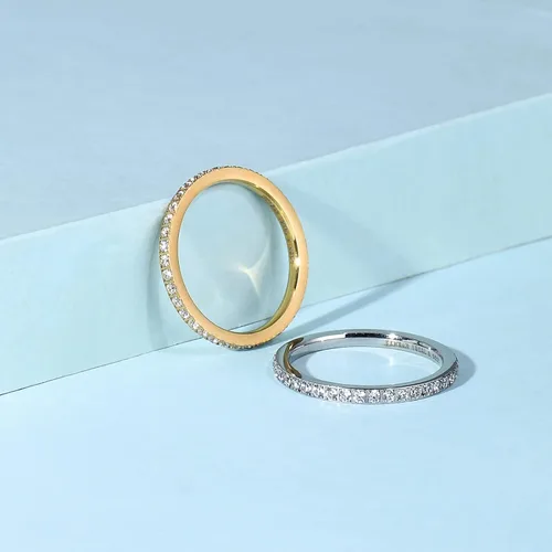 Vista 8 de JINEAR 3mm Wedding Bands for Women Eternity Ring 18K Gold Plated Cubic Zirconia Engagement Rings Stackable Anniversary Promise Statement Ring Gift