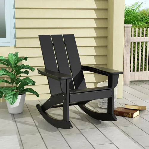 Vista 5 de WO Home Furniture Silla Mecedora de Patio Moderna para Exteriores HDPE Resistente a UV y Clima (Negro)