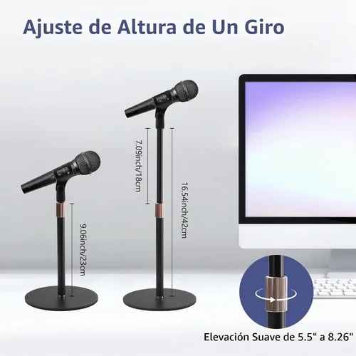Vista 2 de BILIONE Soporte de micrófono de escritorio para grabación de podcasts, soporte de micrófono ajustable de altura de 9-16.5 pulgadas para escritorio