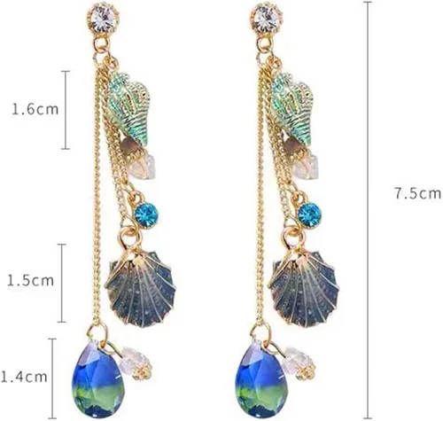 Vista 2 de Damleng - Pendientes largos con borla y concha de océano brillantes para mujer y niña