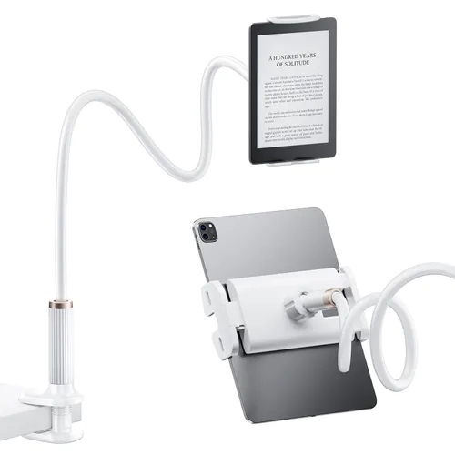 Vista 8 de FlyCoco Soporte para tablet con cuello de cisne, clip de soporte con brazo largo flexible para cama, compatible con iPad Pro Air/iPhone/Kindle Negro