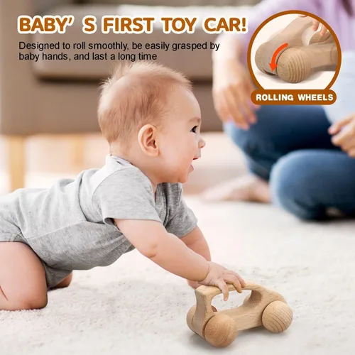 Vista 5 de TOY Life Juego de juguetes de madera con 2 autos de madera para bebés, 8 rompecabezas de madera de animales para niños pequeños