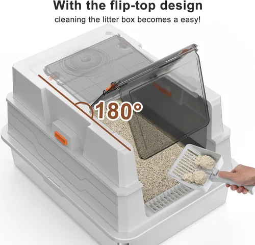 Vista 3 de AIPERRO Caja de arena cerrada extragrande de acero inoxidable para gatos con tapa - XXXL Cajas de arena metálicas cerradas de lados altos gigantes
