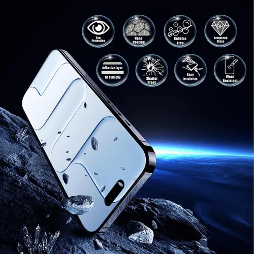Vista 5 de Protector de pantalla para iPhone Air (6.5 pulgadas), bloqueo de luz azul, vidrio templado HD antirreflectante inastillable con bandeja de fácil
