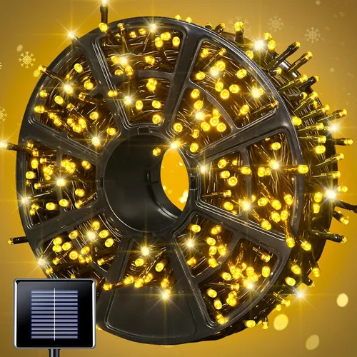 Vista 53 de JMEXSUSS - Paquete de 2, luces solares de Navidad cálidas y multicolor para exteriores, cada una con 100 LED, 10 metros, luces solares impermeables