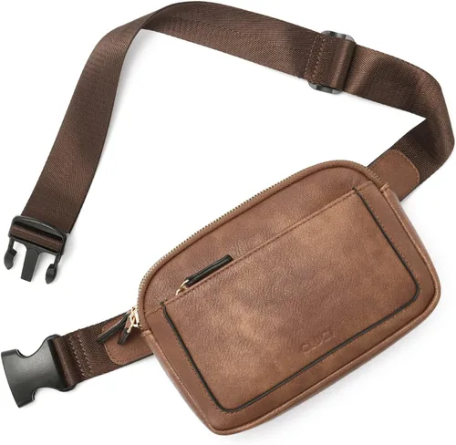 Vista 15 de CLUCI Riñonera para Mujer, Mini Bolsa Cruzada de Cintura Everywhere con Correa Ajustable, Riñonera de Cuero Vegano para Mujer A-0 Negro y Marrón
