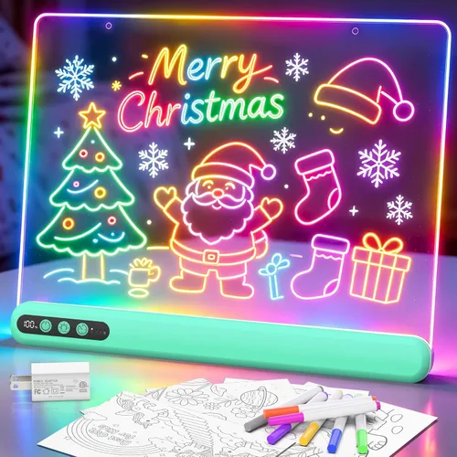 Vista 10 de Tablero de dibujo LED de 16 pulgadas para niños, tablero de notas LED recargable con 7 colores, tableta de dibujo iluminada, 7 modos dinásticos